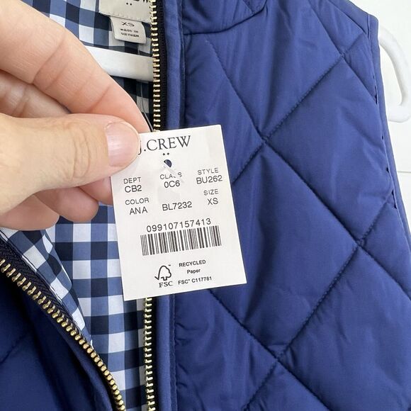 NEW J. CREW Vest Women XS Quilted Full Zip Snap Pockets BU262 Blue - Picture 5 of 15